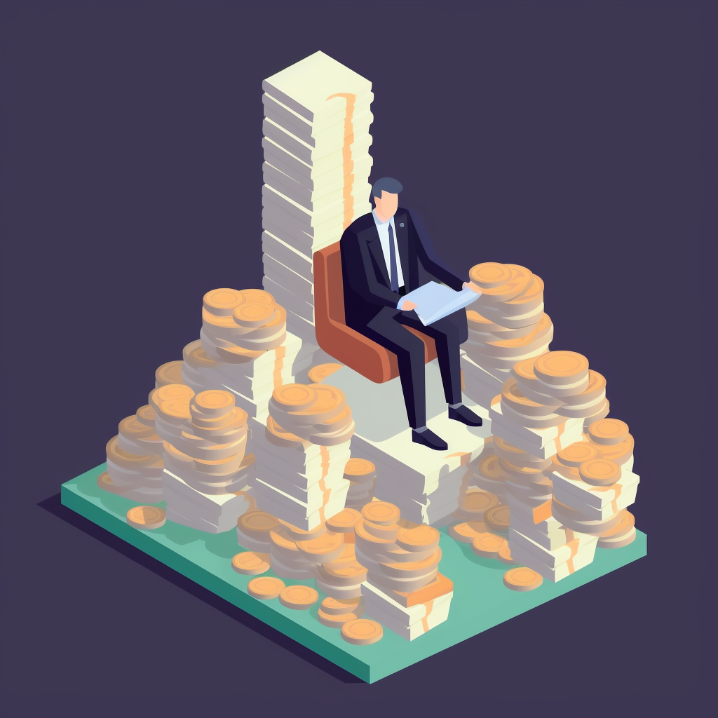 Man sitting on top of a pile of money, showing how good bankroll management can pay off.