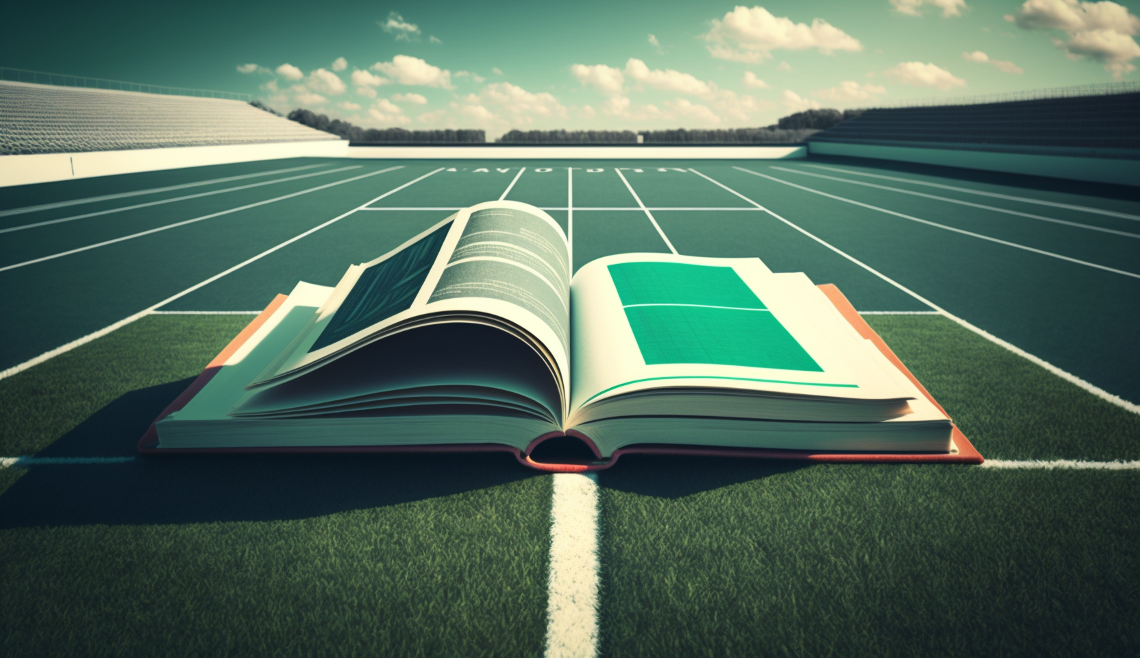 A historical book on a sports fields filled with memorable sports moments.
